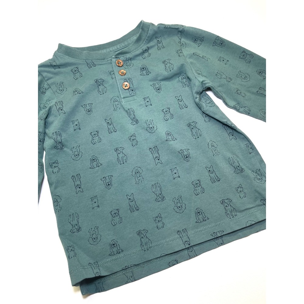 Tommy Bahama Boys 3T Teal Blue Dog Print Long Sleeve Henley Shirt